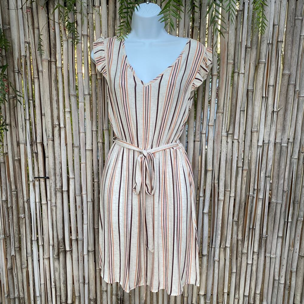 MTS Women's Multicolor Striped V-neck Sleeveless Ruffle Dress Size Medium
